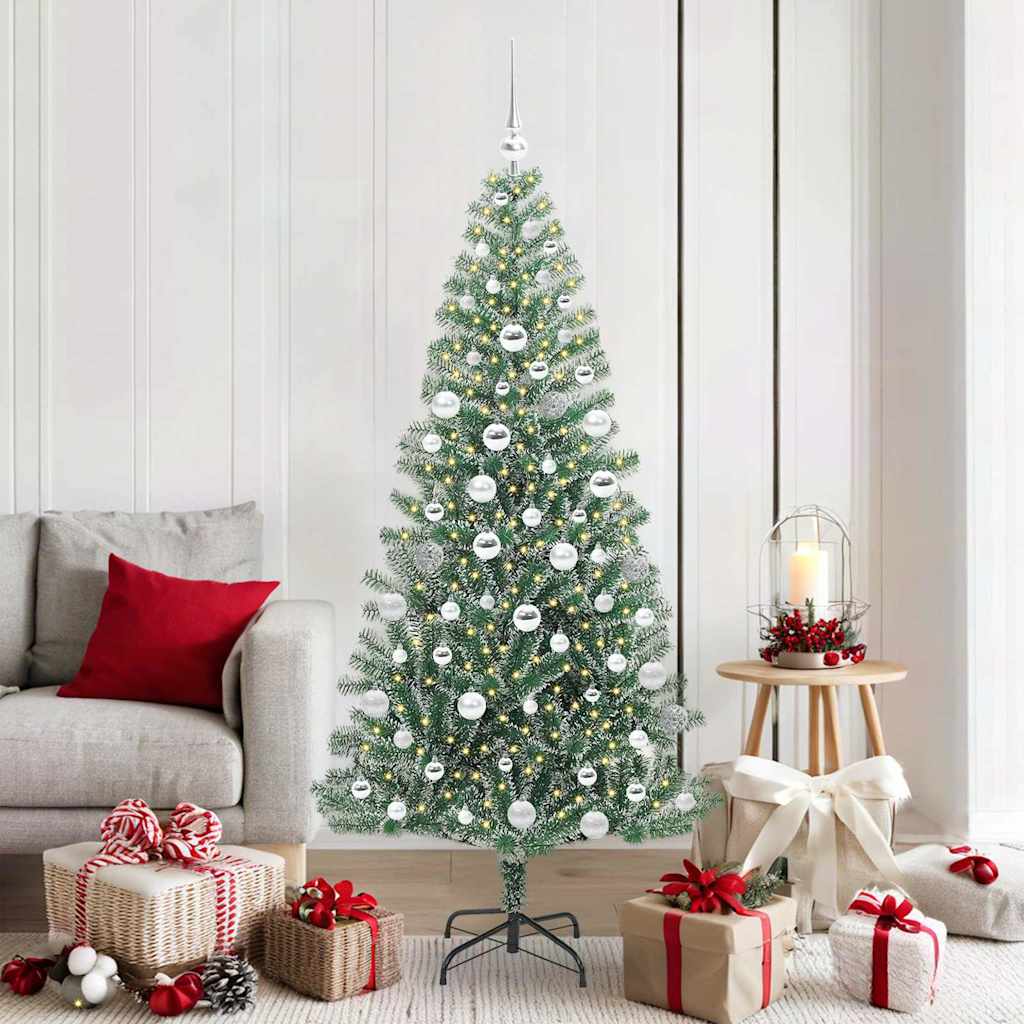 Artificial Christmas Tree Snow Flocked with LED Light 180 cm with LEDs&silver balls