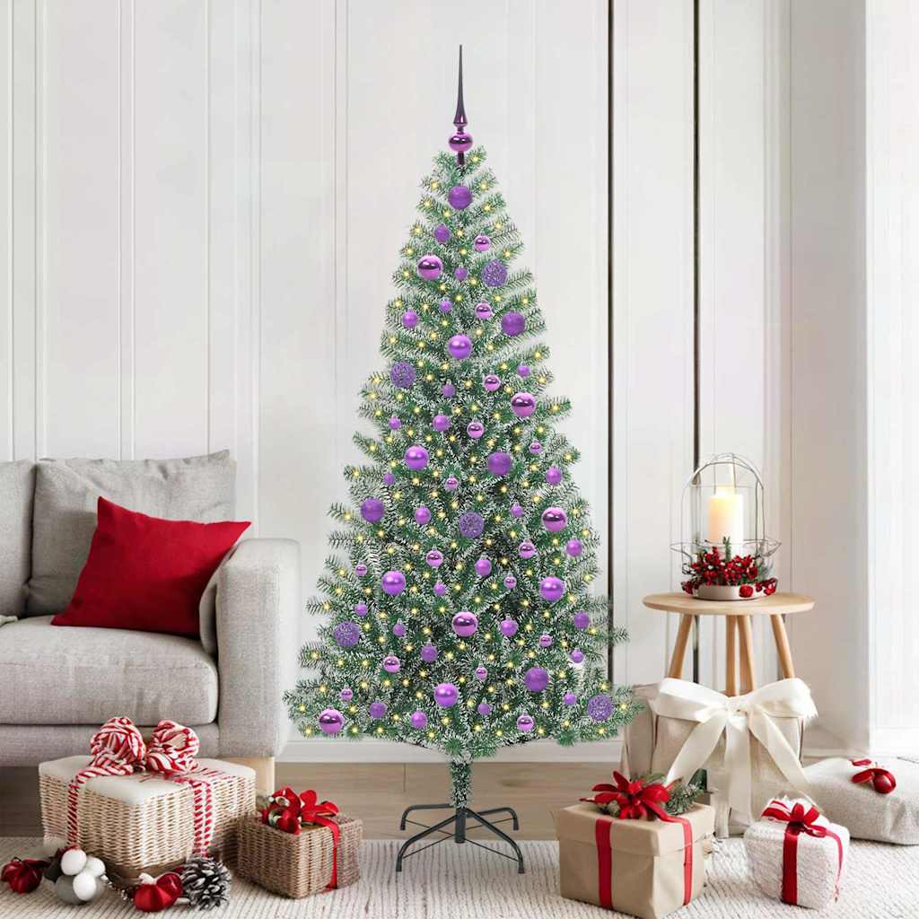 Artificial Christmas Tree Snow Flocked with LED Light 180 cm with LEDs&lilac balls