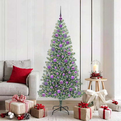 Artificial Christmas Tree Snow Flocked with LED Light 180 cm with LEDs&lilac balls