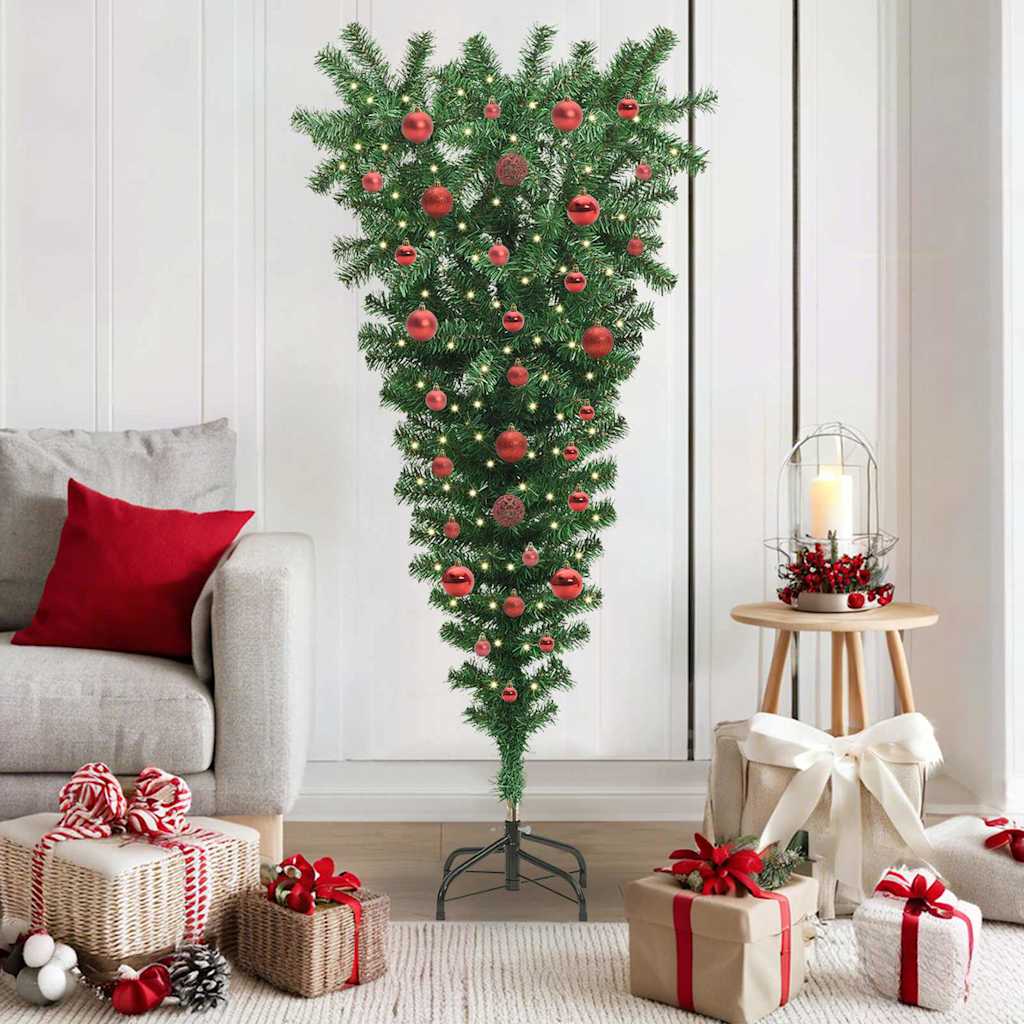 vidaXL Upside-down Artificial Pre-lit Christmas Tree with Ball Set PVC Width 150 cm