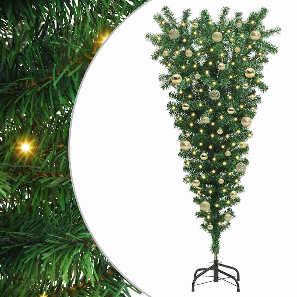 vidaXL Upside-down Artificial Pre-lit Christmas Tree with Ball Set PVC 2