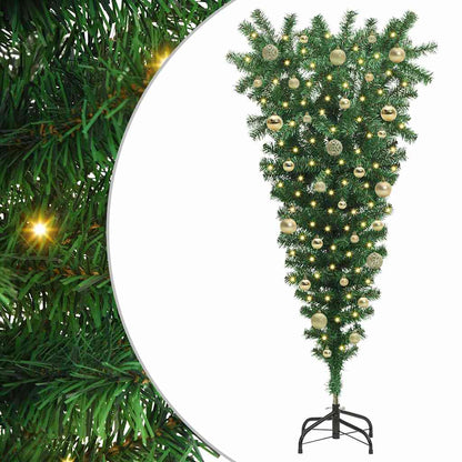 vidaXL Upside-down Artificial Pre-lit Christmas Tree with Ball Set PVC 2