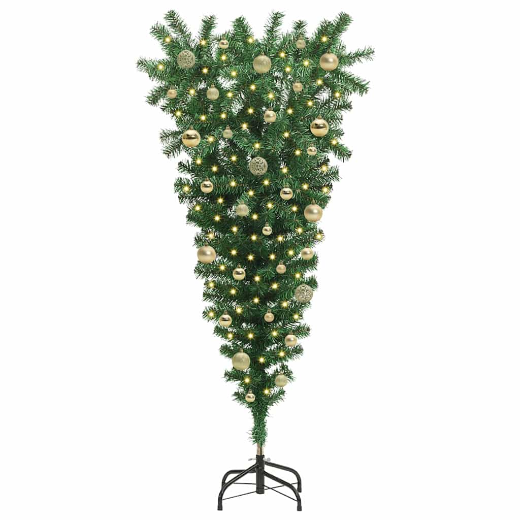 vidaXL Upside-down Artificial Pre-lit Christmas Tree with Ball Set PVC 3