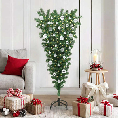 vidaXL Upside-down Artificial Pre-lit Christmas Tree with Ball Set PVC 1