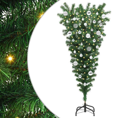 Upside-down Artificial Pre-lit Christmas Tree with Ball Set PVC Width 150 cm with 61 silver balls