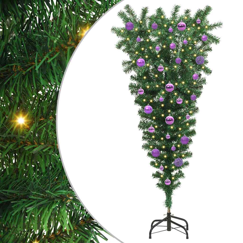 vidaXL Upside-down Artificial Pre-lit Christmas Tree with Ball Set PVC 2