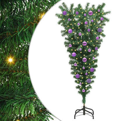 Upside-down Artificial Pre-lit Christmas Tree with Ball Set PVC Width 150 cm with 61 lilac balls