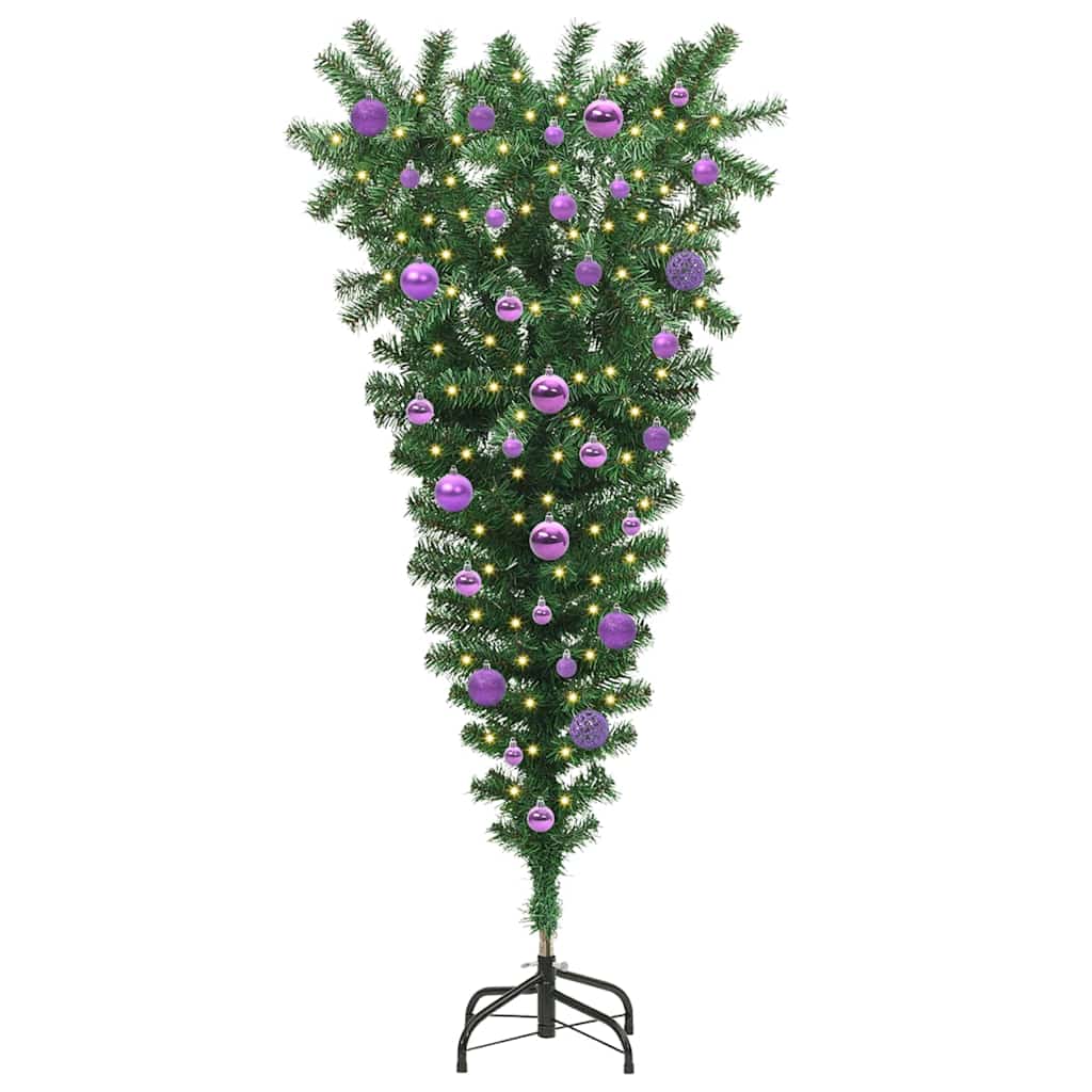 vidaXL Upside-down Artificial Pre-lit Christmas Tree with Ball Set PVC 3