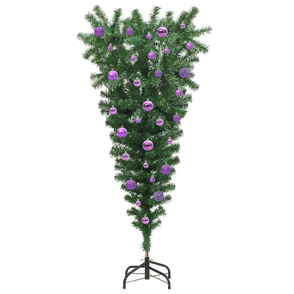vidaXL Upside-down Artificial Pre-lit Christmas Tree with Ball Set PVC 4