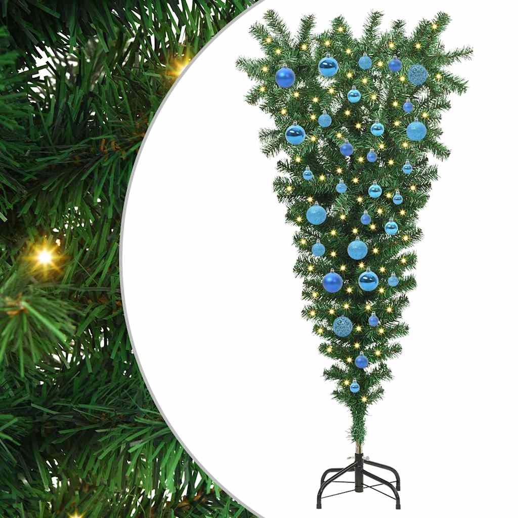 Upside-down Artificial Pre-lit Christmas Tree with Ball Set PVC Width 150 cm with 61 blue balls