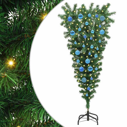 Upside-down Artificial Pre-lit Christmas Tree with Ball Set PVC Width 150 cm with 61 blue balls
