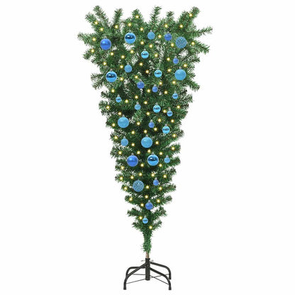 Upside-down Artificial Pre-lit Christmas Tree with Ball Set PVC Width 150 cm with 61 blue balls