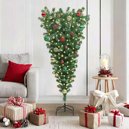 Upside-down Artificial Pre-lit Christmas Tree with Ball Set PVC Width 150 cm with 61 multicolour balls