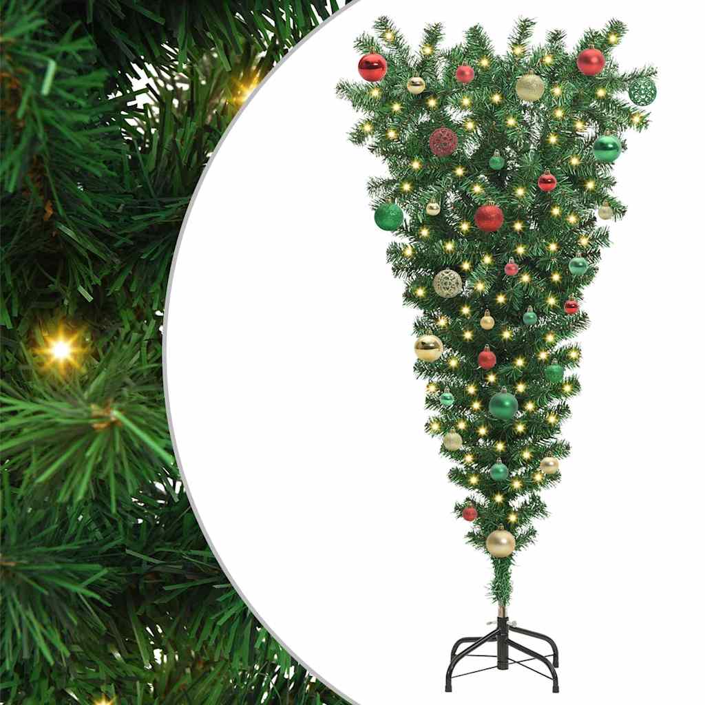 Upside-down Artificial Pre-lit Christmas Tree with Ball Set PVC Width 150 cm with 61 multicolour balls