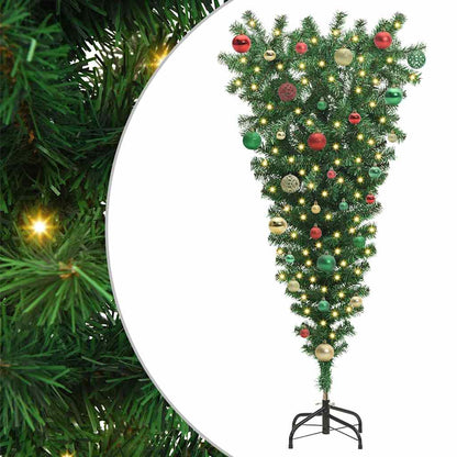 Upside-down Artificial Pre-lit Christmas Tree with Ball Set PVC Width 150 cm with 61 multicolour balls