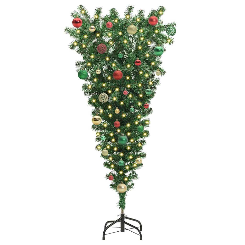 Upside-down Artificial Pre-lit Christmas Tree with Ball Set PVC Width 150 cm with 61 multicolour balls