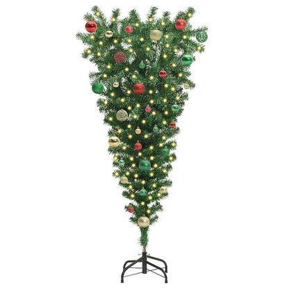 Upside-down Artificial Pre-lit Christmas Tree with Ball Set PVC Width 150 cm with 61 multicolour balls