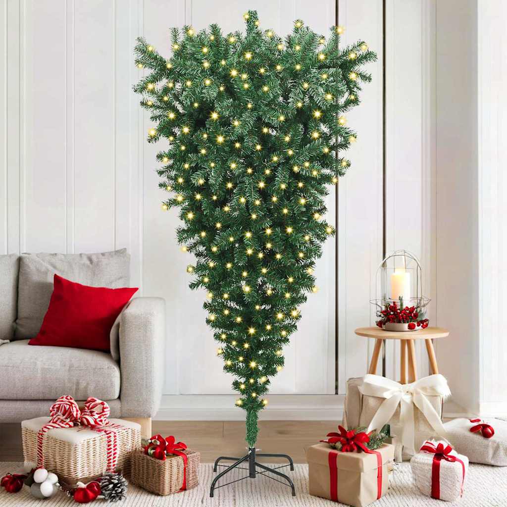 vidaXL Upside-down Artificial Pre-lit Christmas Tree Green 180 cm PVC 1