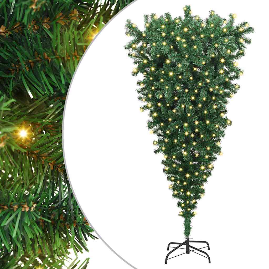 vidaXL Upside-down Artificial Pre-lit Christmas Tree Green 180 cm PVC 2