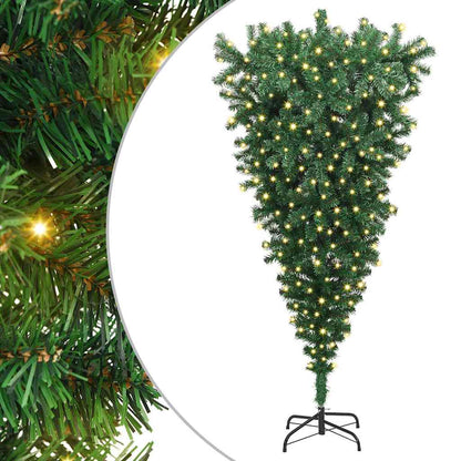 vidaXL Upside-down Artificial Pre-lit Christmas Tree Green 180 cm PVC 2