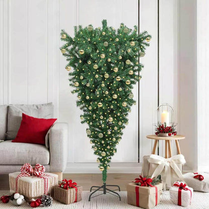 Upside-down Artificial Pre-lit Christmas Tree with Ball Set PVC Width 180 cm with 120 golden balls