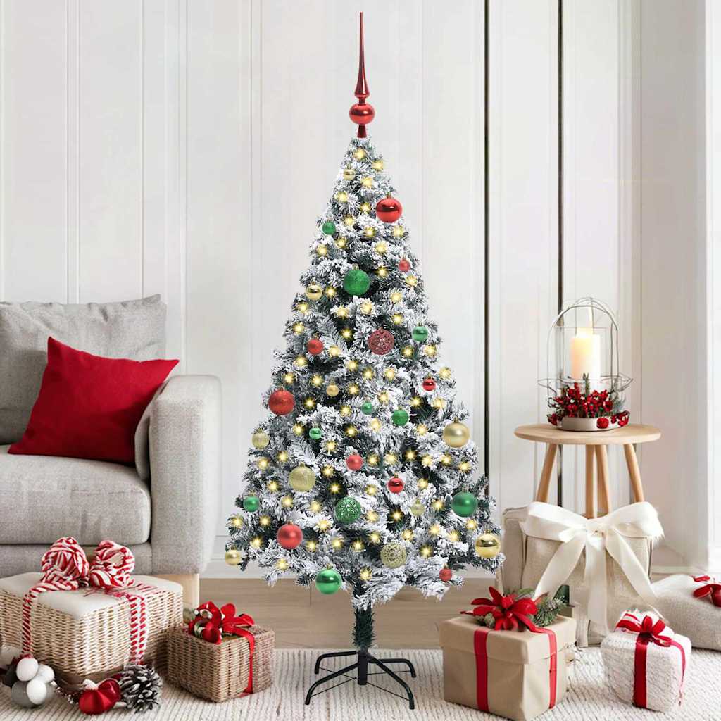 Artificial Christmas Tree White 150 cm Width 150 cm with 61 multicolour balls