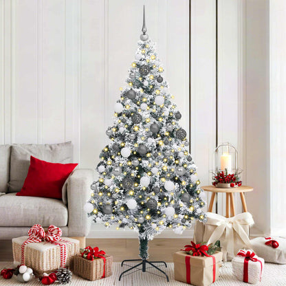 Artificial Christmas Tree White 180 cm with 120 white/grey balls
