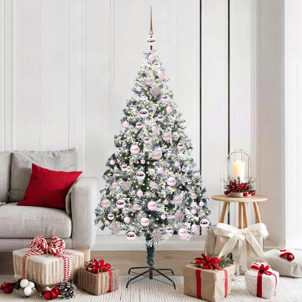 Artificial Christmas Tree White 180 cm with 120 pink balls