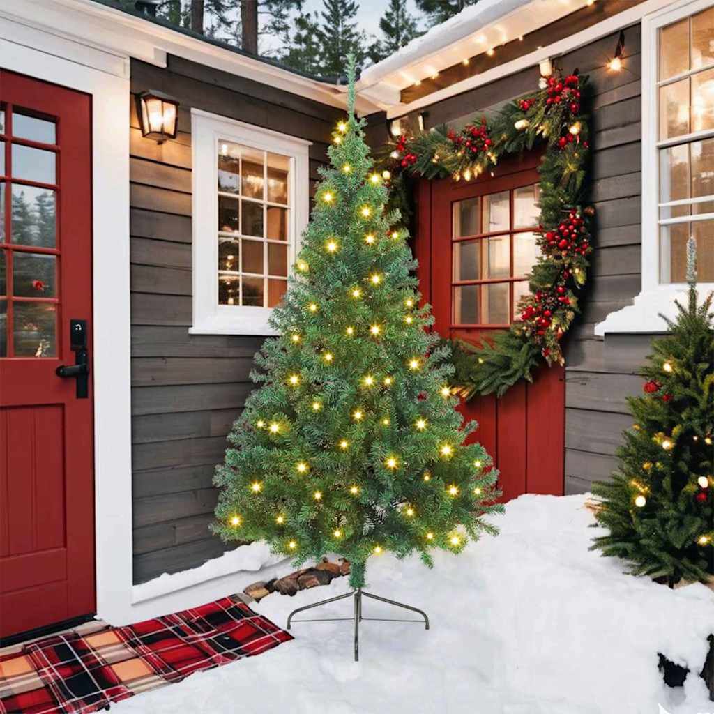 vidaXL Artificial Pre-lit Christmas Tree Green 210 cm PVC 1