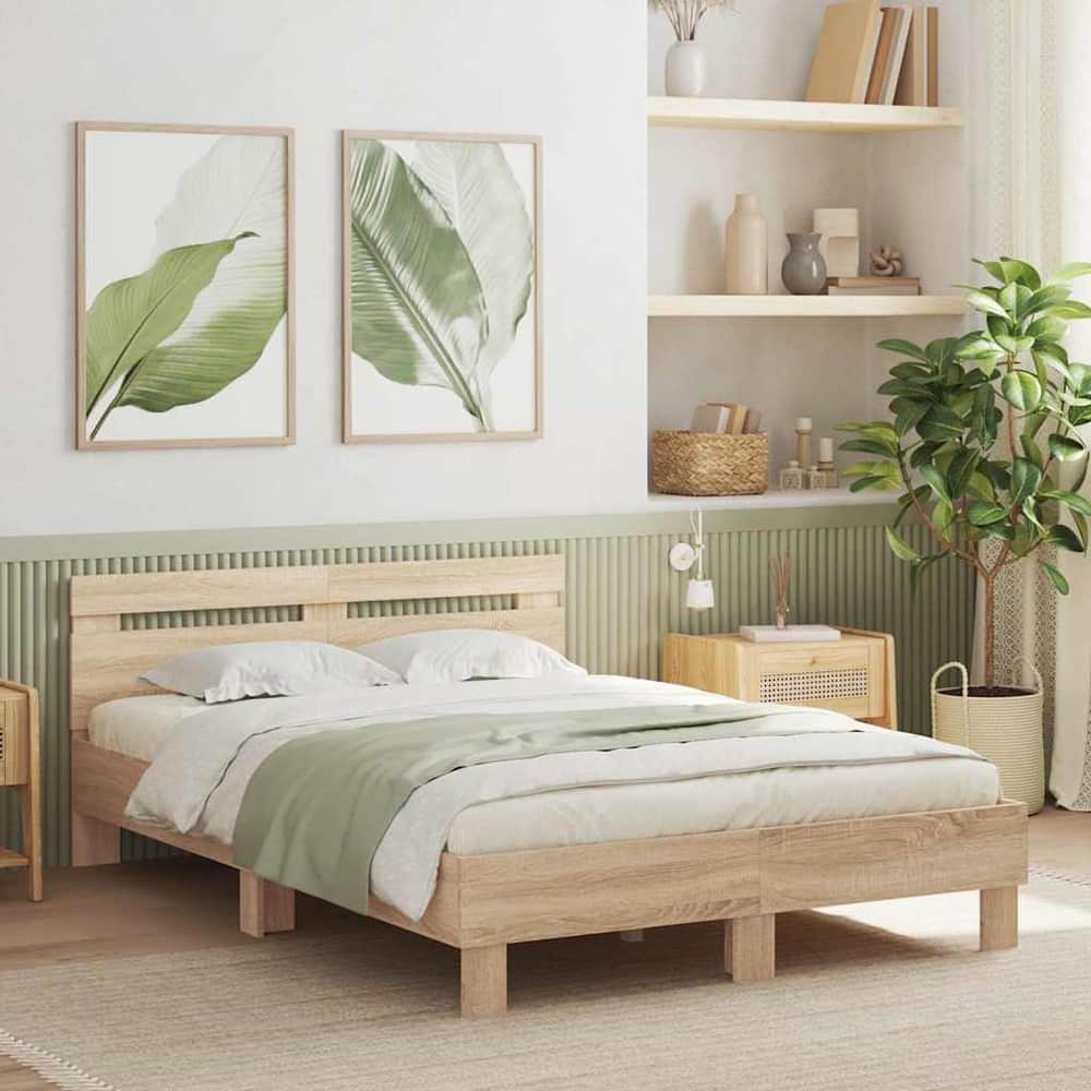 Bed Frame with LED without Mattress Sonoma Oak Full