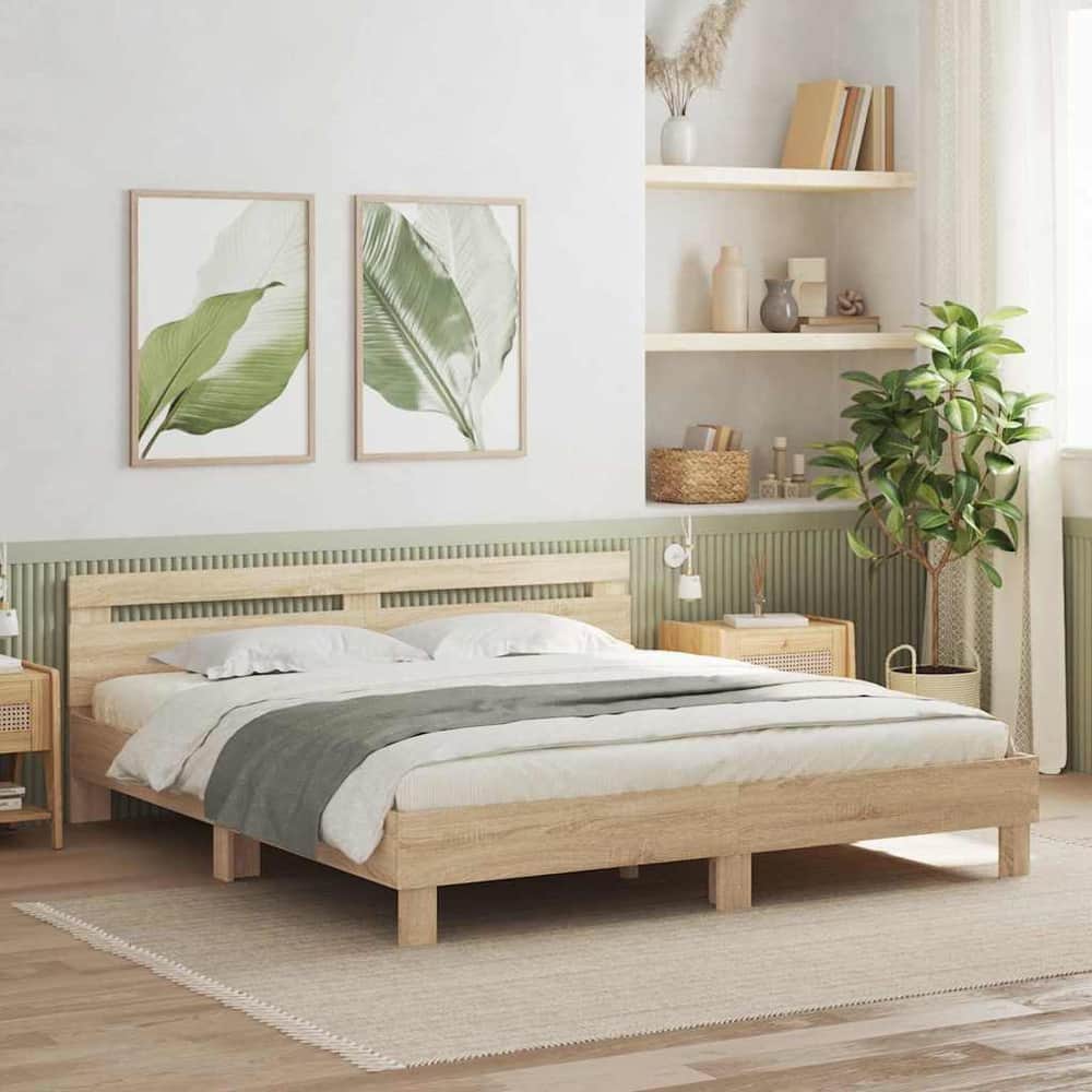 Bed Frame with LED without Mattress Sonoma Oak King