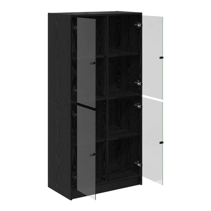 Bookcase with Doors 136x37x142 cm Engineered Wood Black oak 68 cm