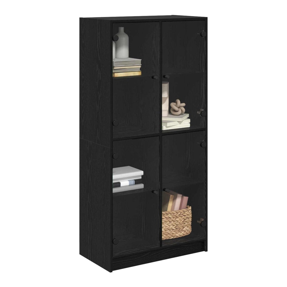 Bookcase with Doors 136x37x142 cm Engineered Wood Black oak 68 cm