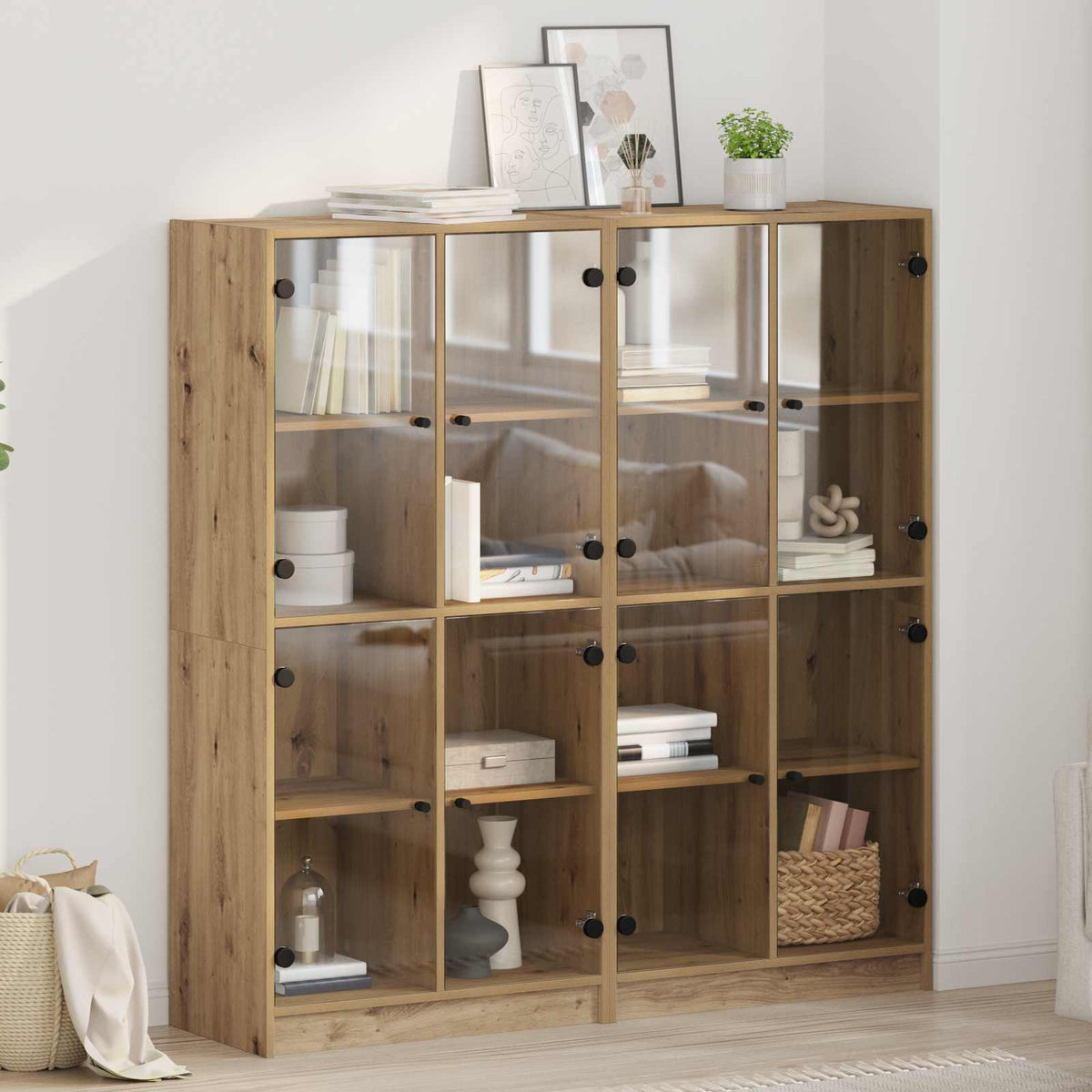 Bookcase with Doors 136x37x142 cm Engineered Wood Artisan oak 136 cm