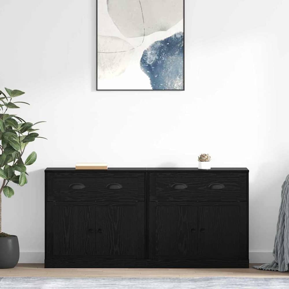 Sideboards 2 pcs Engineered Wood Black oak