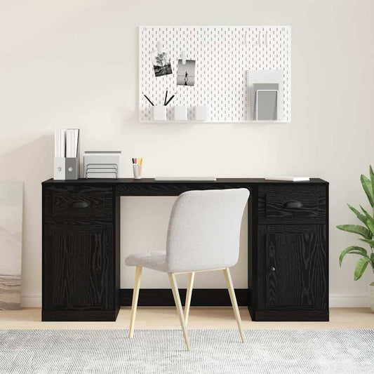 Desk with Cabinet Engineered Wood Black oak