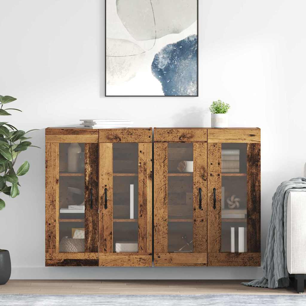 Wall Mounted Cabinets 2 pcs Engineered Wood Leaf Black Old wood