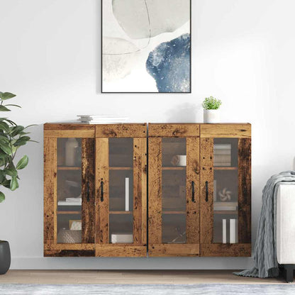 Wall Mounted Cabinets 2 pcs Engineered Wood Leaf Black Old wood