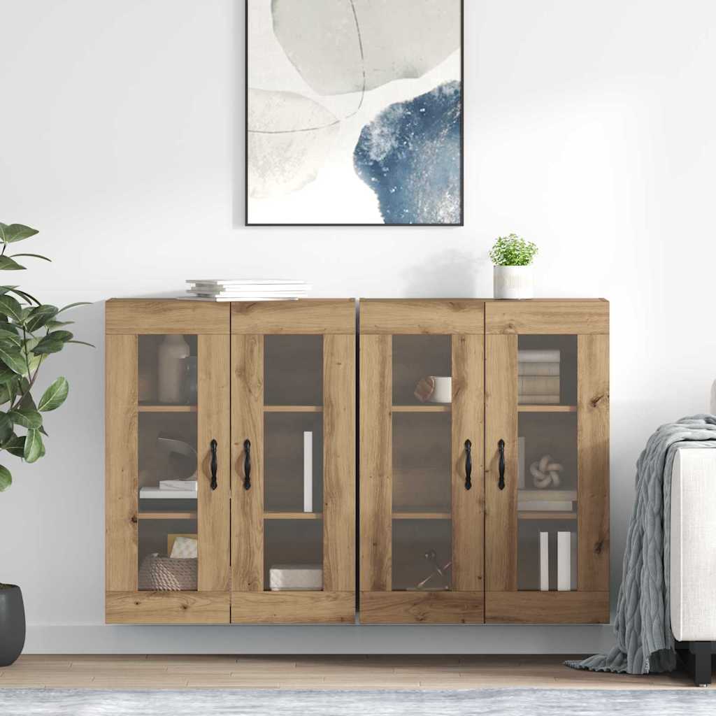 Wall Mounted Cabinets 2 pcs Engineered Wood Leaf Black Artisan oak