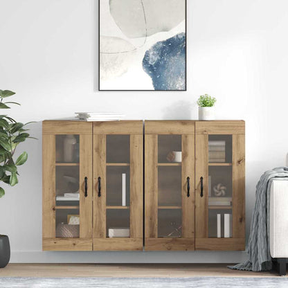 Wall Mounted Cabinets 2 pcs Engineered Wood Leaf Black Artisan oak