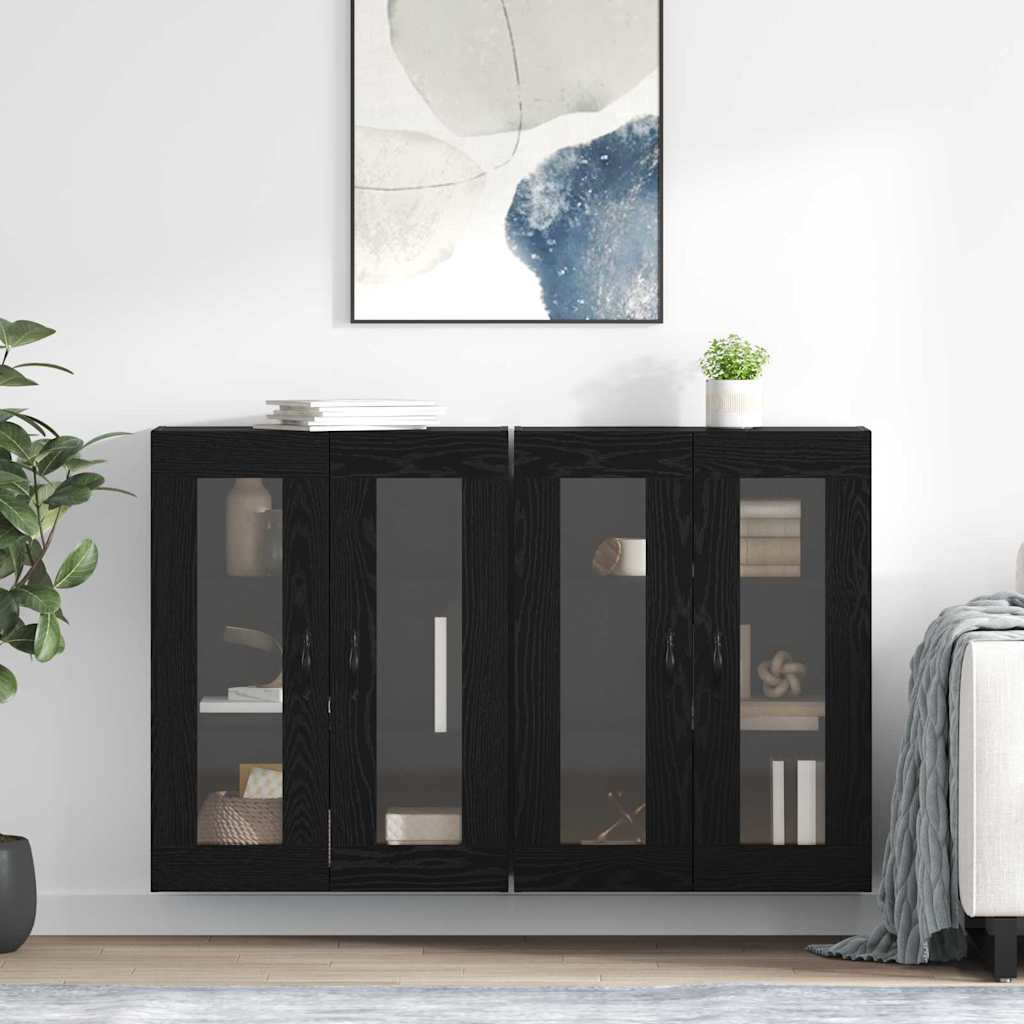 Wall Mounted Cabinets 2 pcs Engineered Wood Leaf Black Black oak