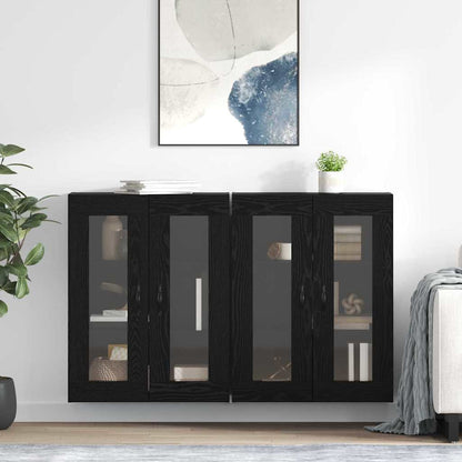 Wall Mounted Cabinets 2 pcs Engineered Wood Leaf Black Black oak