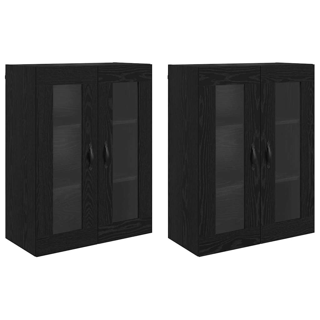 Wall Mounted Cabinets 2 pcs Engineered Wood Leaf Black Black oak