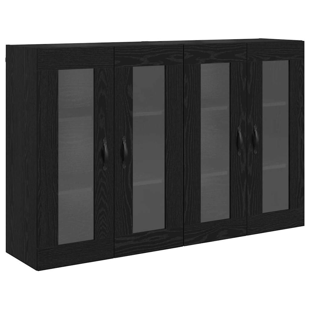 Wall Mounted Cabinets 2 pcs Engineered Wood Leaf Black Black oak
