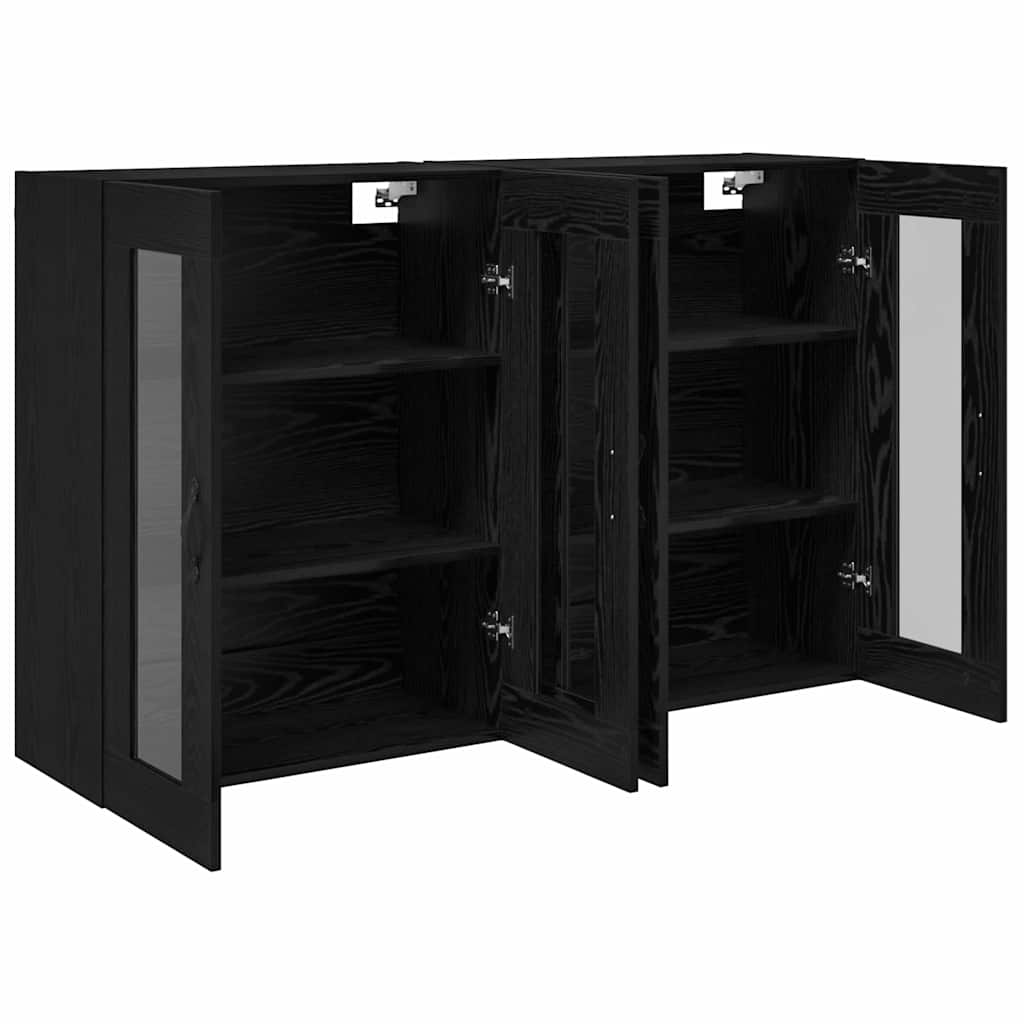 Wall Mounted Cabinets 2 pcs Engineered Wood Leaf Black Black oak