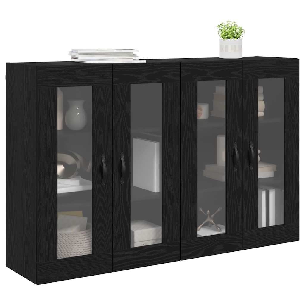 Wall Mounted Cabinets 2 pcs Engineered Wood Leaf Black Black oak