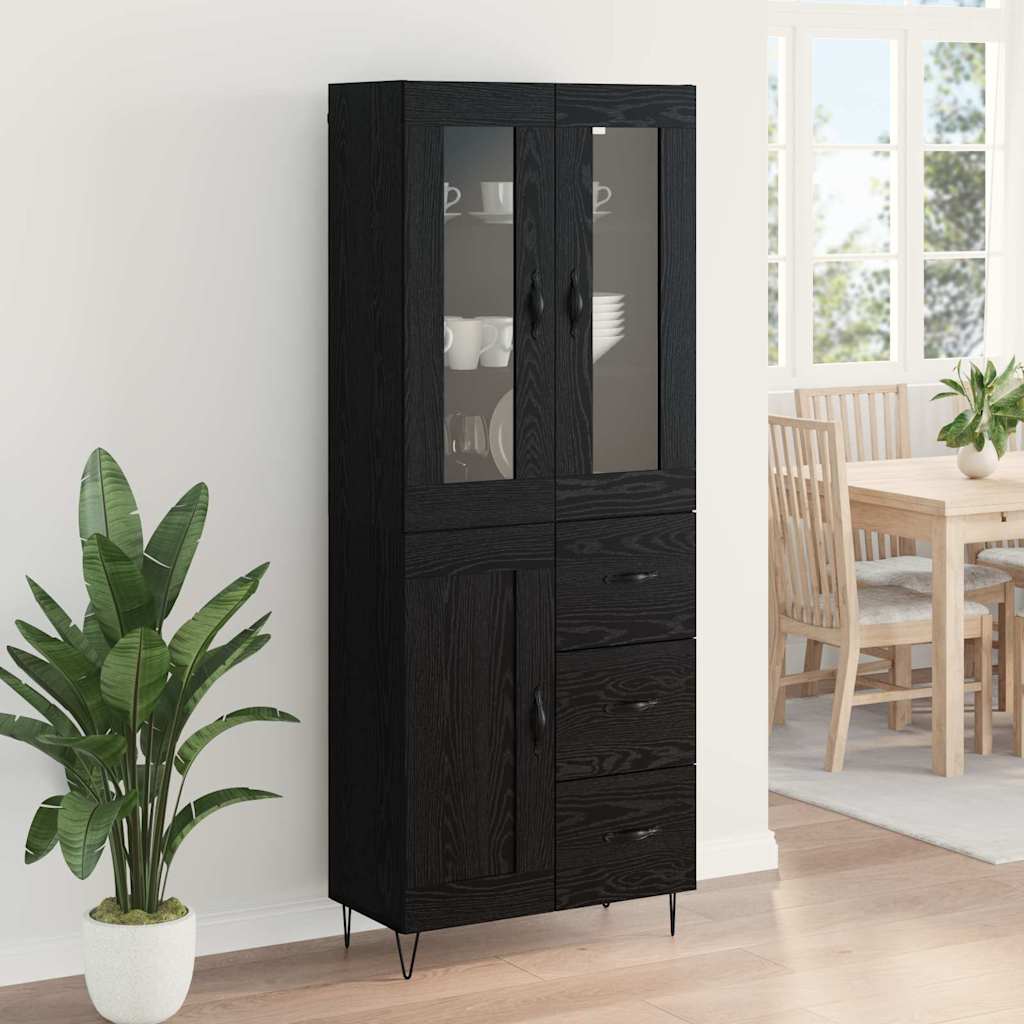 Highboard 69.5x34x180 cm Engineered Wood 1 Wood Door 3 Drawers Black oak