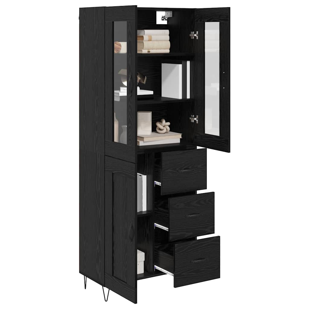 Highboard 69.5x34x180 cm Engineered Wood 1 Wood Door 3 Drawers Black oak