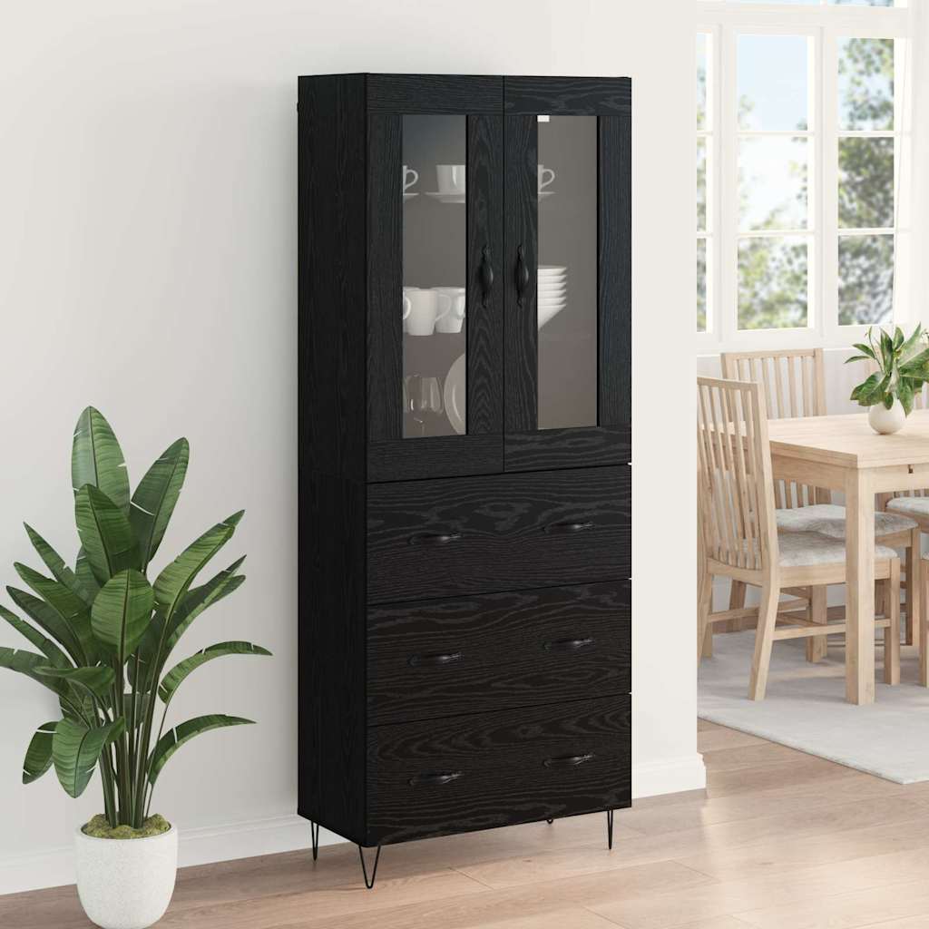 Highboard 69.5x34x180 cm Engineered Wood 3 Drawers Black oak
