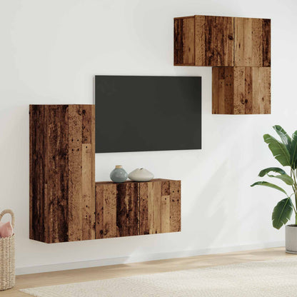 4 Piece TV Wall Units Engineered Wood Old wood